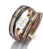 Fesciory Leather Wrap Bracelets for Women, Boho Leopard Multi-Layer Crystal Beads Cuff Bracelet Jewelry - Image 3